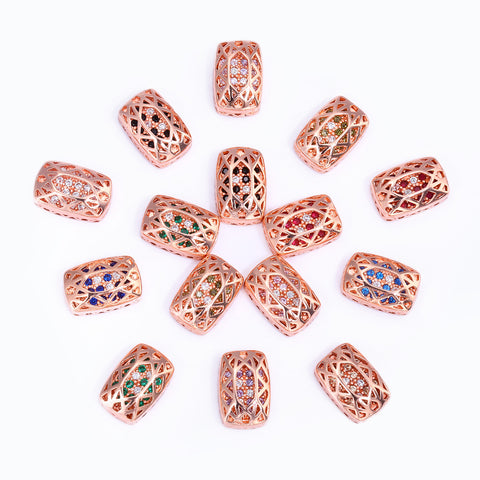 Cushion Rectangle Shape Rose Gold Plated High-Quality Sew-on Alloy Charms Inlaid Cubic Zirconia