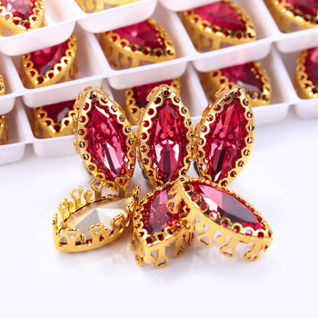 Rose Navette Shape High-Quality Glass Sew-on Nest Hollow Claw Rhinestones WholesaleRhinestone