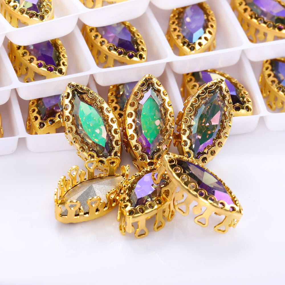 Ghost Light Navette Shape High-Quality Glass Sew-on Nest Hollow Claw Rhinestones