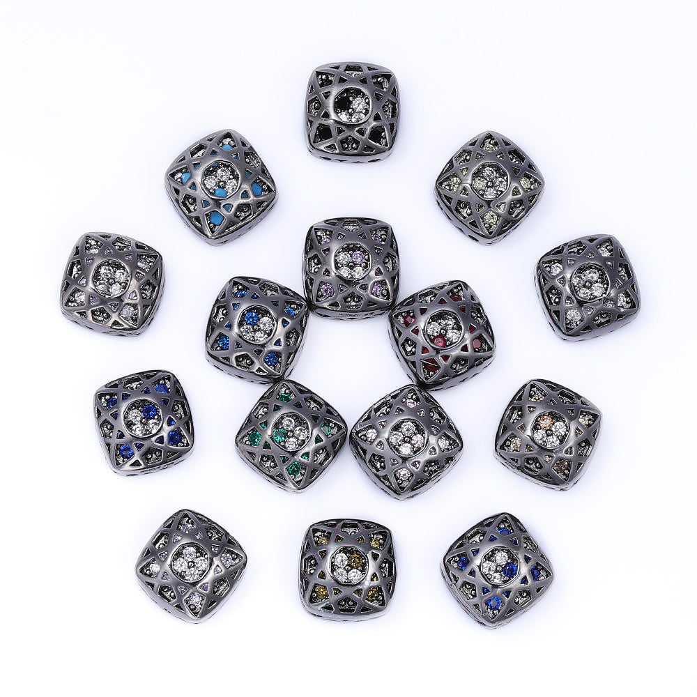 Cushion Square Shape Hematite Plated High-Quality Sew-on Alloy Charms Inlaid Cubic Zirconia