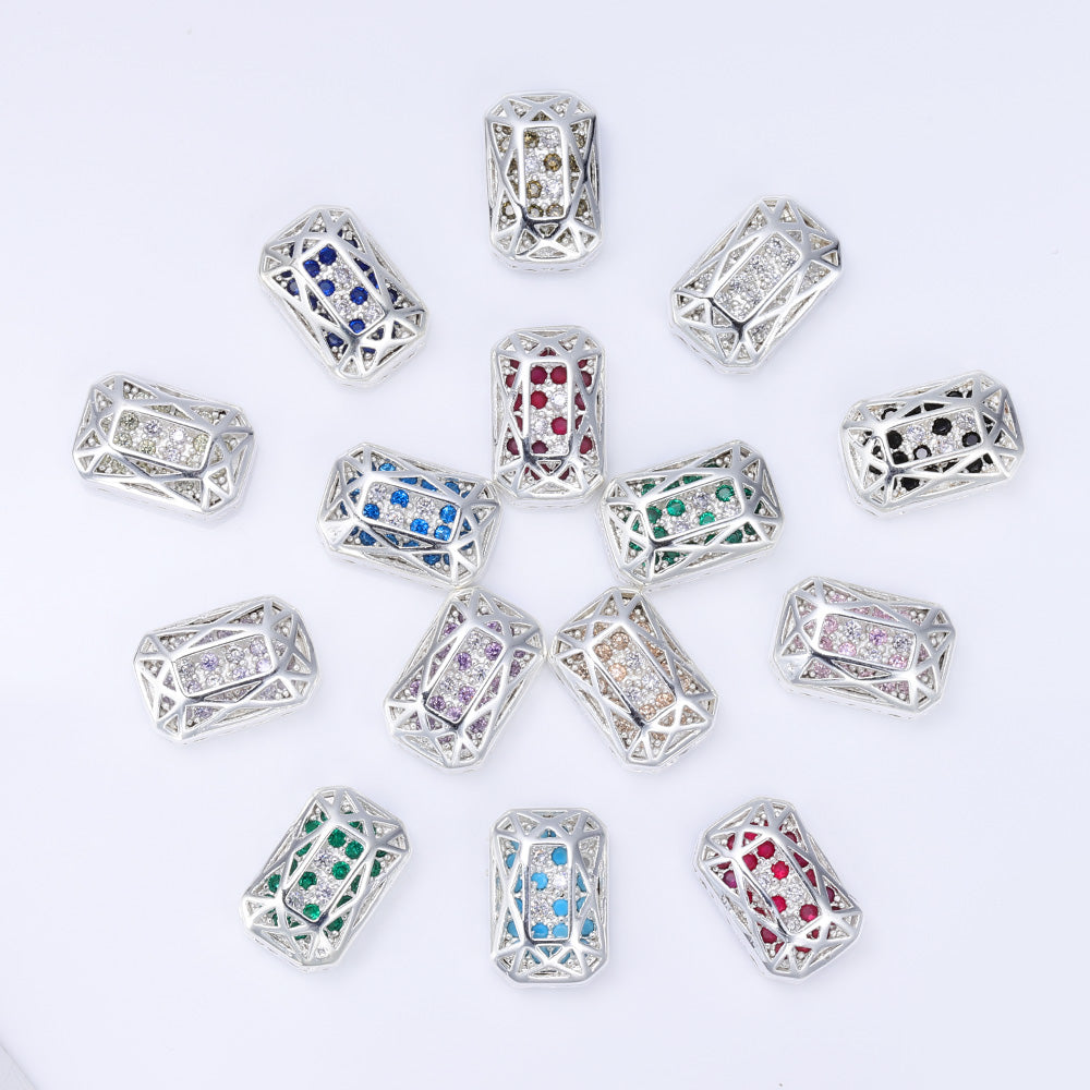 Octagon Shape Silver Plated High-Quality Sew-on Alloy Charms Inlaid Cubic Zirconia