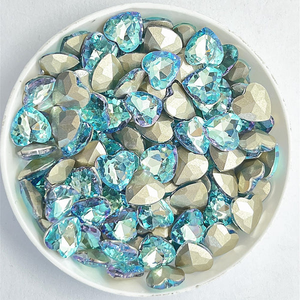 Blue Fairy Heart Form Glass Specing Rücken ausgefallene Strasssteine