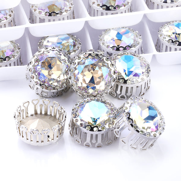 Moonlight Gemstone Flower Round Shape High-Quality Glass Sew-on Nest Hollow Claw Rhinestones WholesaleRhinestone
