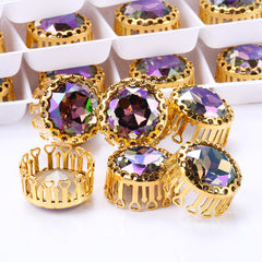 Ghost Light Gemstone Flower Round Shape High-Quality Glass Sew-on Nest Hollow Claw Rhinestones