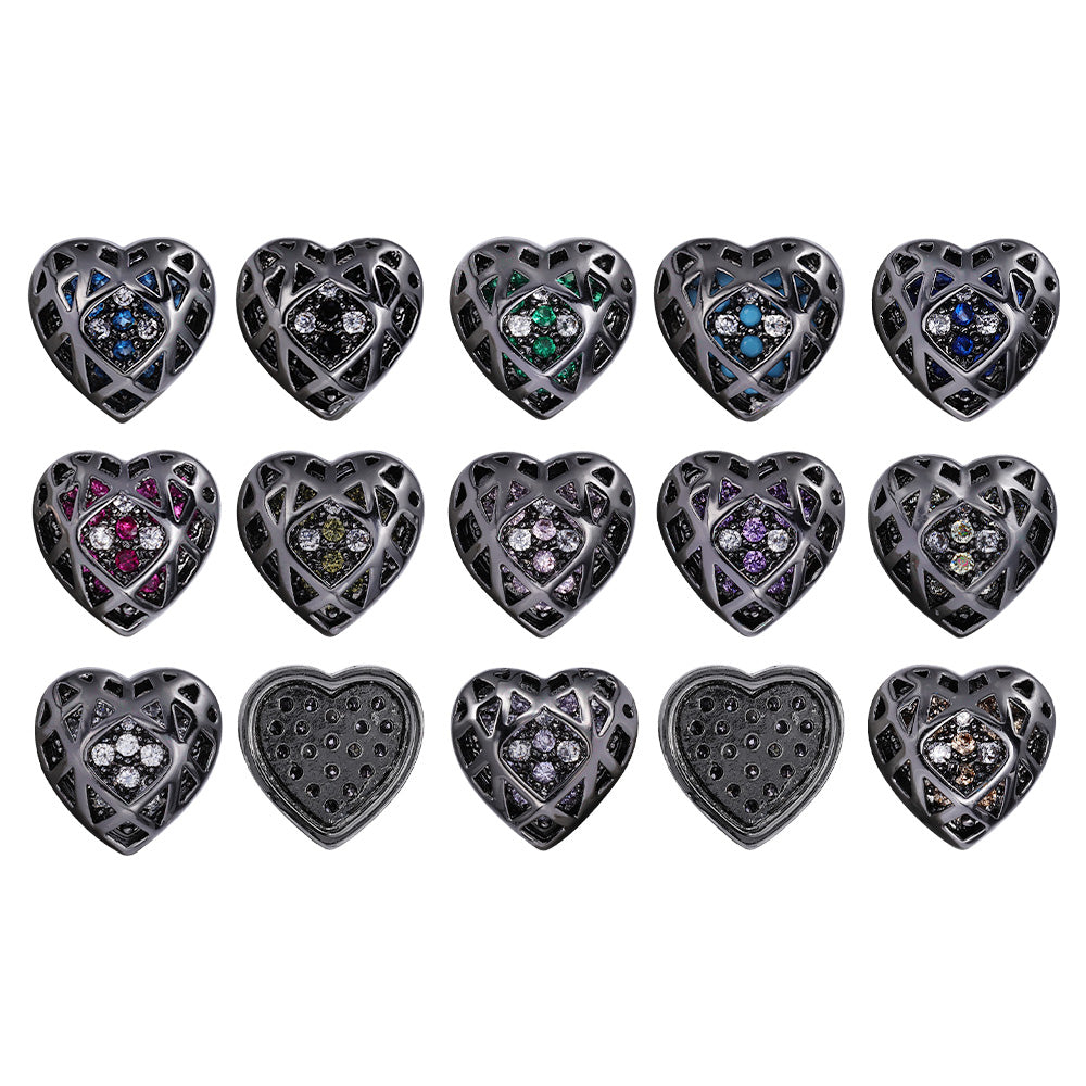 Mixed Colors Heart Shape Hematite Plated High-Quality Sew-on Alloy Charms Inlaid Cubic Zirconia WholesaleRhinestone メイン画像