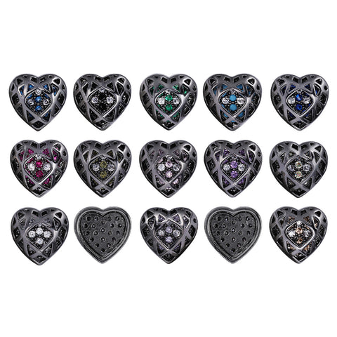 Mixed Colors Heart Shape Hematite Plated High-Quality Sew-on Alloy Charms Inlaid Cubic Zirconia WholesaleRhinestone Hauptbild