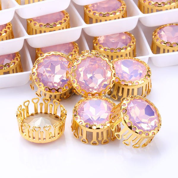 Rose Water Opal Gemstone Flower Round Shape High-Quality Glass Sew-on Nest Hollow Claw Rhinestones WholesaleRhinestone