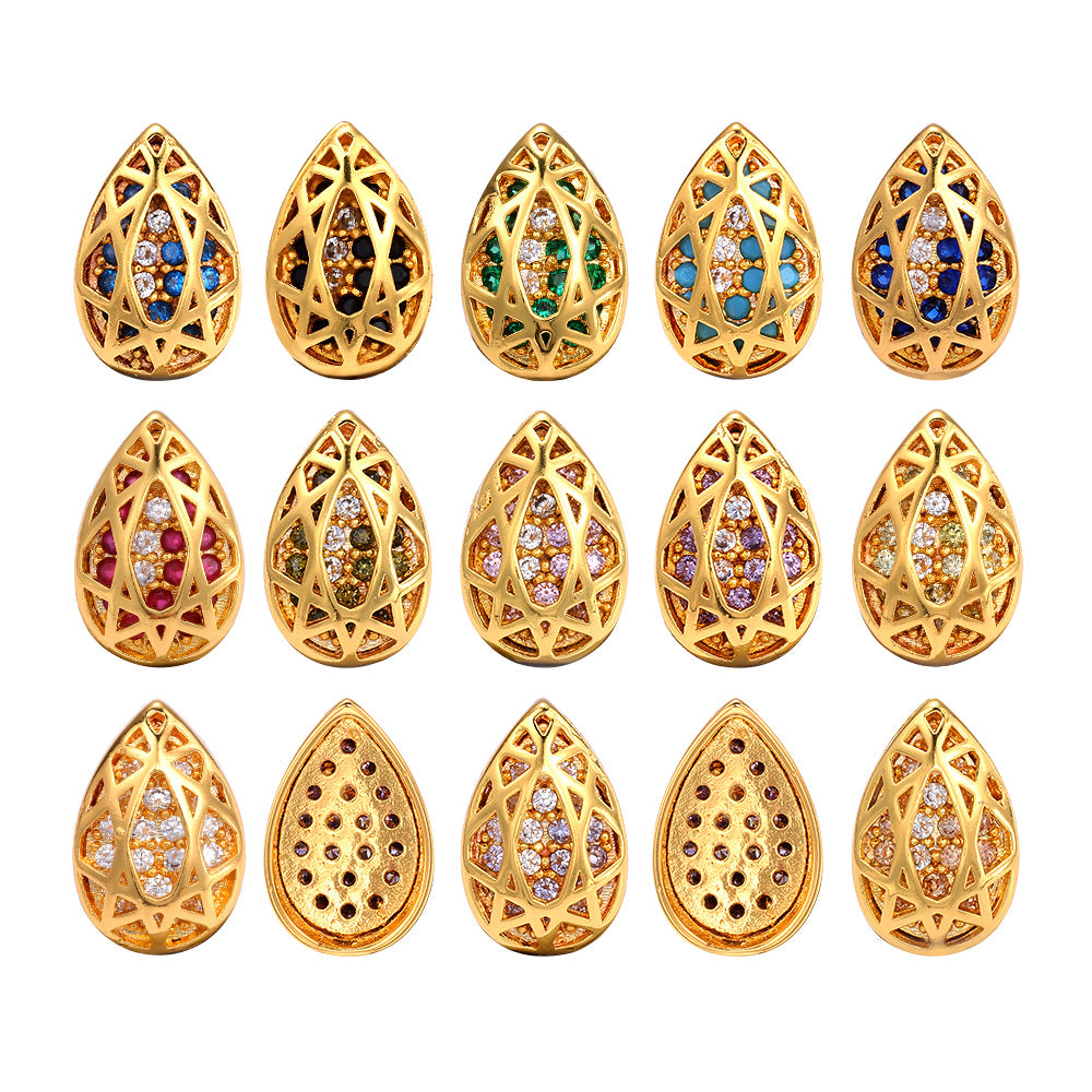 Drop Shape Golden Plated High-Quality Sew-on Alloy Charms Inlaid Cubic Zirconia