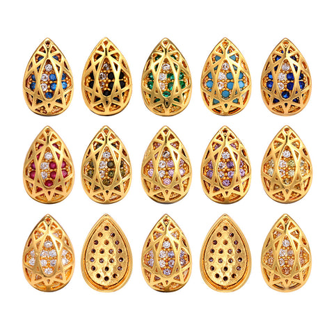 Drop Shape Golden Plated High-Quality Sew-on Alloy Charms Inlaid Cubic Zirconia