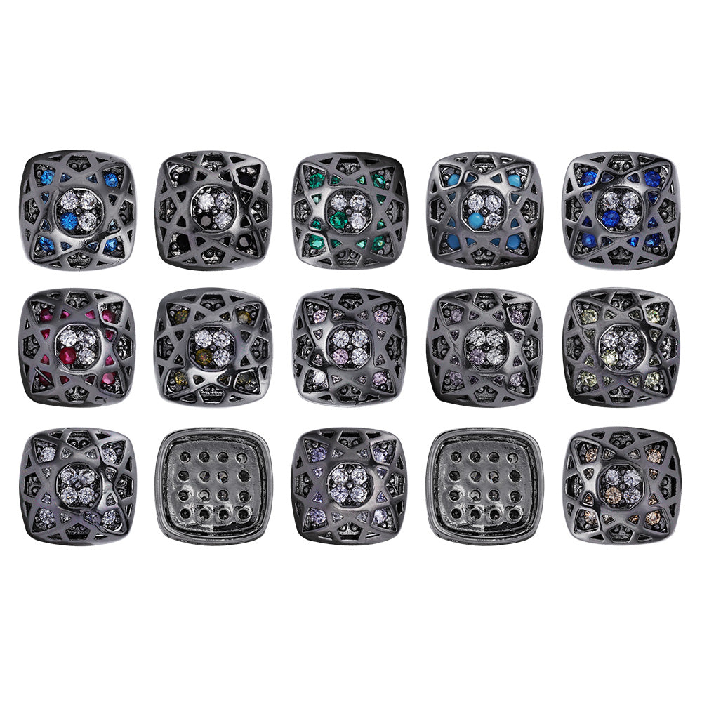 Cushion Square Shape Hematite Plated High-Quality Sew-on Alloy Charms Inlaid Cubic Zirconia