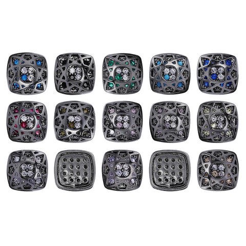 Mixed Colors Cushion Square Shape Hematite Plated High-Quality Sew-on Alloy Charms Inlaid Cubic Zirconia WholesaleRhinestone Hauptbild