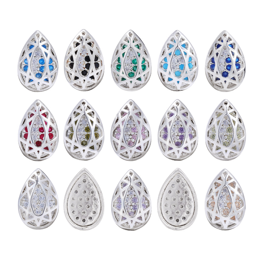 Drop Shape Silver Plated High-Quality Sew-on Alloy Charms Inlaid Cubic Zirconia Secondary image