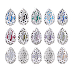 Drop Shape Silver Plated High-Quality Sew-on Alloy Charms Inlaid Cubic Zirconia