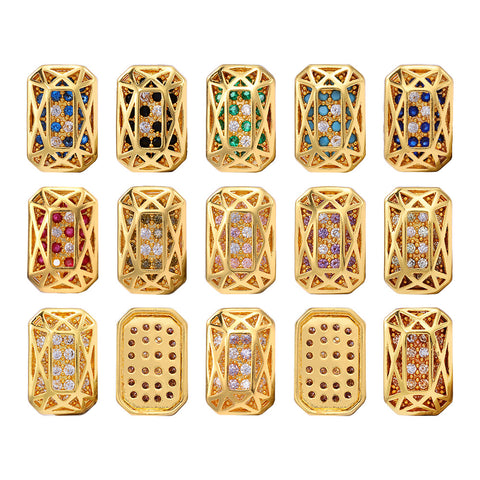 Octagon Shape Golden Plated High-Quality Sew-on Alloy Charms Inlaid Cubic Zirconia