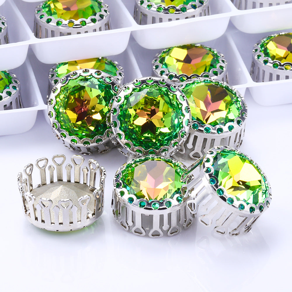 Vitrail Rose Gemstone Flower Round Shape High-Quality Glass Sew-on Nest Hollow Claw Rhinestones WholesaleRhinestone