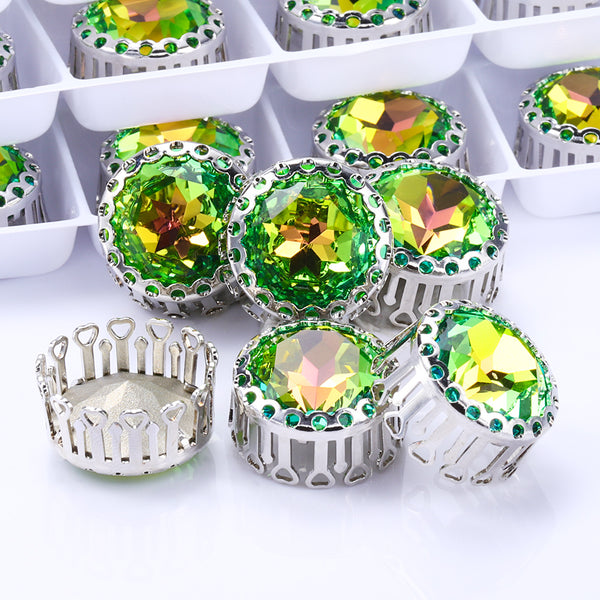 Vitrail Rose Gemstone Flower Round Shape High-Quality Glass Sew-on Nest Hollow Claw Rhinestones WholesaleRhinestone