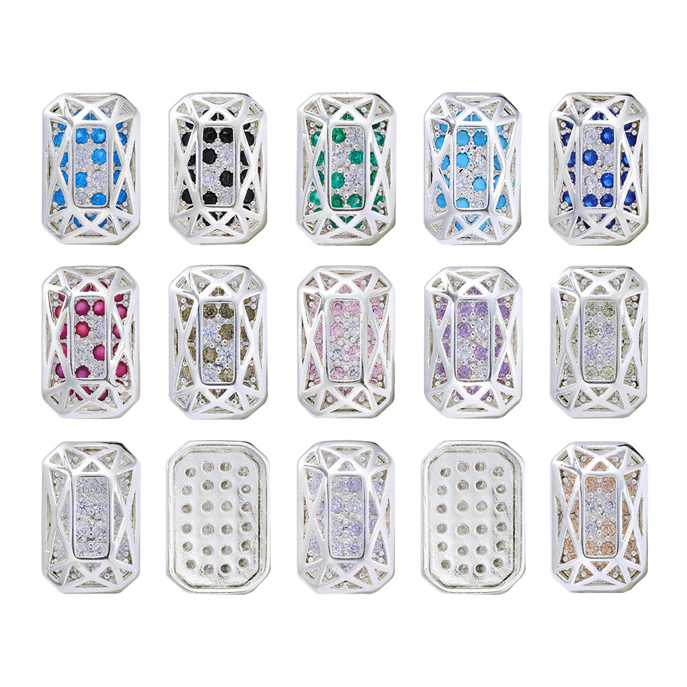 Octagon Shape Silver Plated High-Quality Sew-on Alloy Charms Inlaid Cubic Zirconia