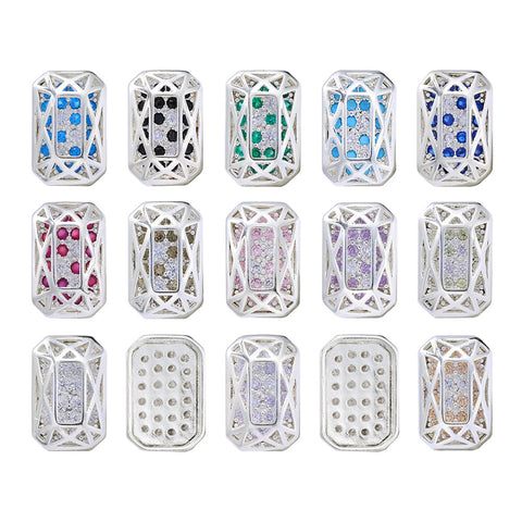 Octagon Shape Silver Plated High-Quality Sew-on Alloy Charms Inlaid Cubic Zirconia