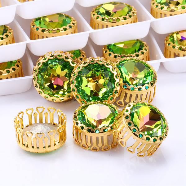 Vitrail Rose Gemstone Flower Round Shape High-Quality Glass Sew-on Nest Hollow Claw Rhinestones WholesaleRhinestone