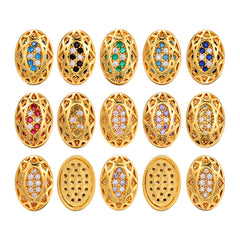 Oval Shape Golden Plated High-Quality Sew-on Alloy Charms Inlaid Cubic Zirconia