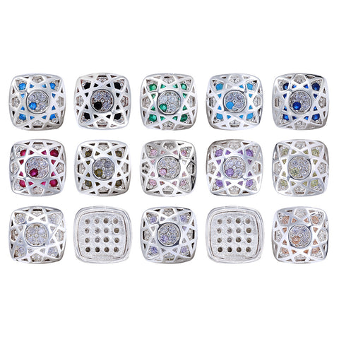 Cushion Square Shape Silver Plated High-Quality Sew-on Alloy Charms Inlaid Cubic Zirconia