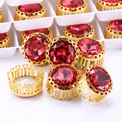 Rose Gemstone Flower Round Shape High-Quality Glass Sew-on Nest Hollow Claw Rhinestones