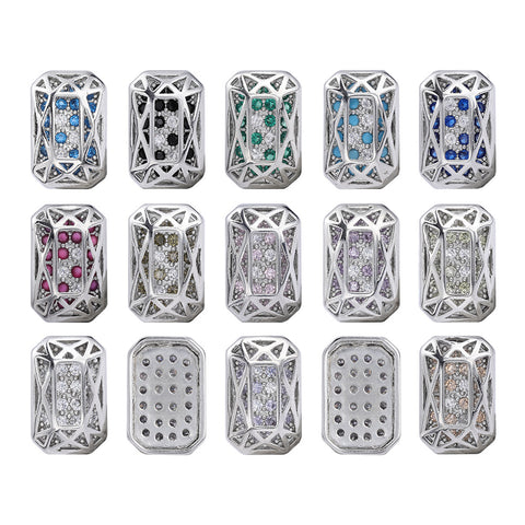 Octagon Shape Imitation Rhodium Plated High-Quality Sew-on Alloy Charms Inlaid Cubic Zirconia