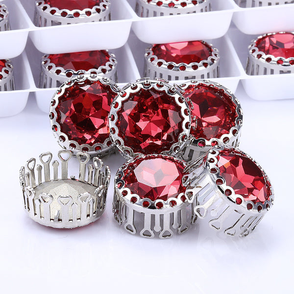 Rose Gemstone Flower Round Shape High-Quality Glass Sew-on Nest Hollow Claw Rhinestones