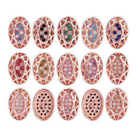 Oval Shape Rose Gold Plated High-Quality Sew-on Alloy Charms Inlaid Cubic Zirconia