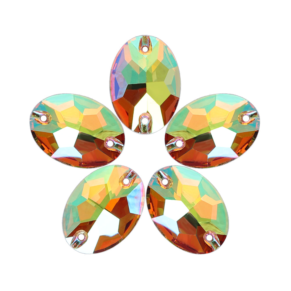 Iridescent Green Oval Shape High Quality Glass Sew-on Rhinestones WholesaleRhinestone