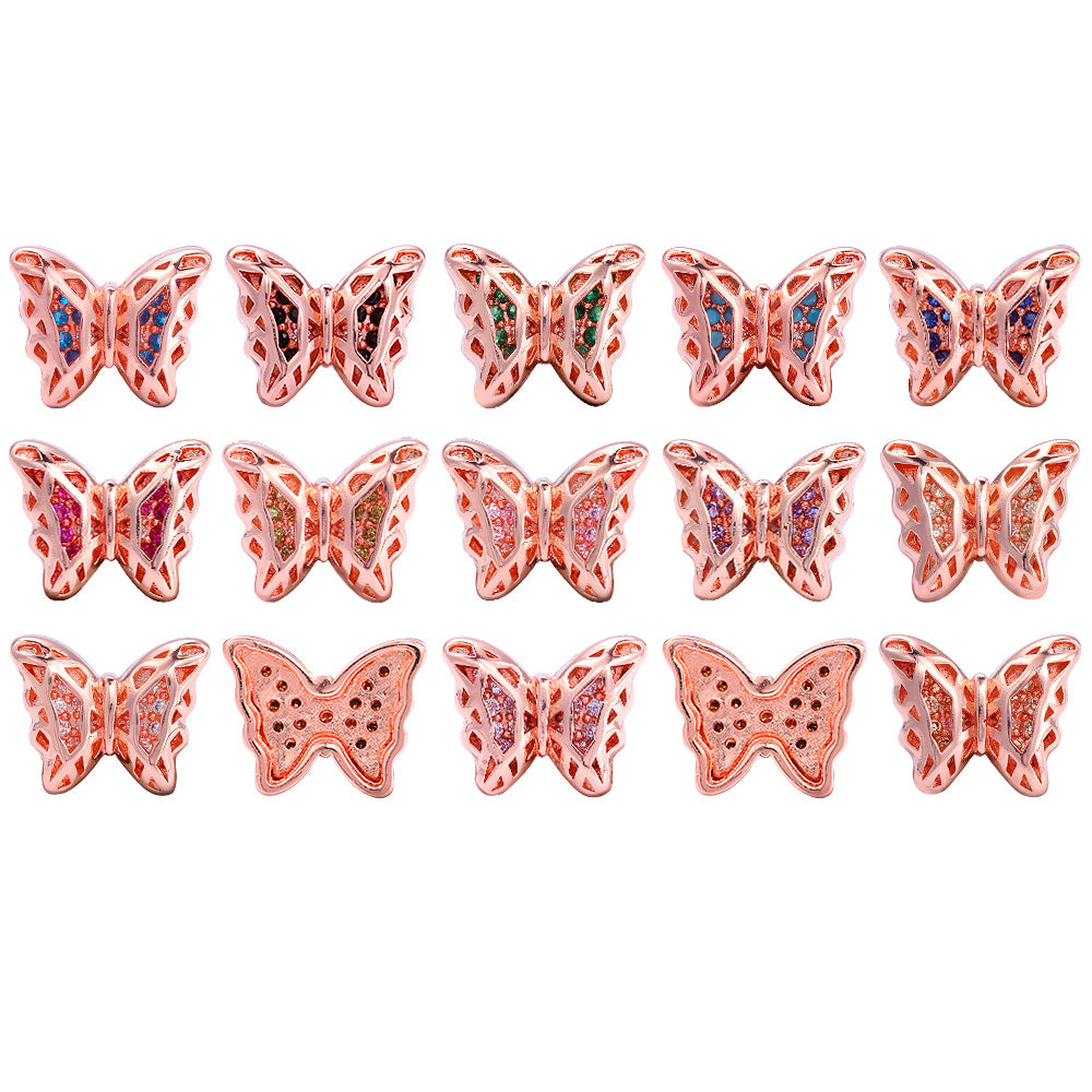 Butterfly Shape Rose Gold plated High-Quality Sew-on Alloy Charms Inlaid Cubic Zirconia