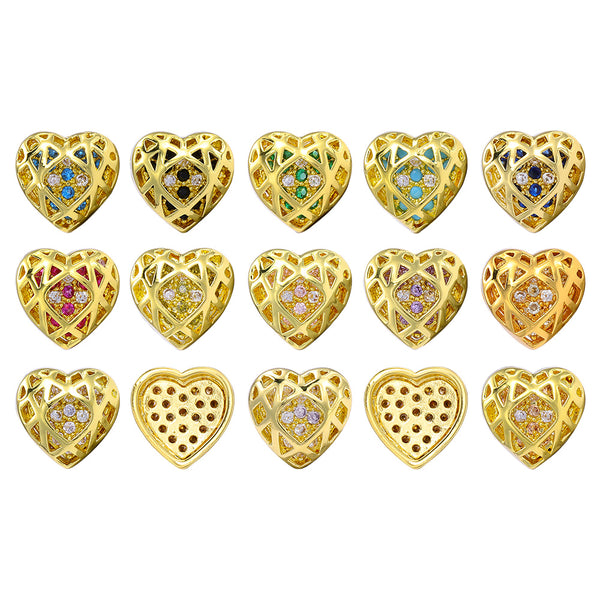 Heart Shape Golden Plated High-Quality Sew-on Alloy Charms Inlaid Cubic Zirconia WholesaleRhinestone