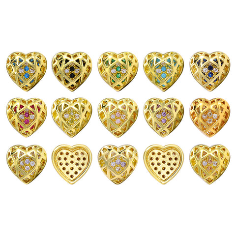 Heart Shape Golden Plated High-Quality Sew-on Alloy Charms Inlaid Cubic Zirconia