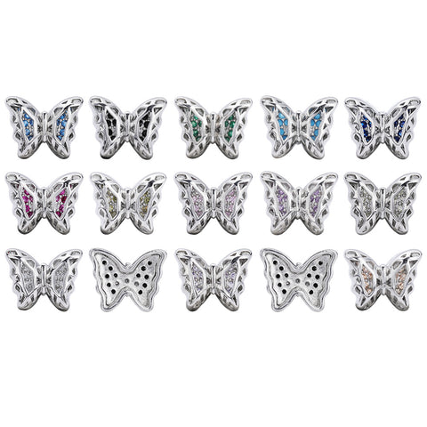 Butterfly Shape Imitation Rhodium Plated High-Quality Sew-on Alloy Charms Inlaid Cubic Zirconia