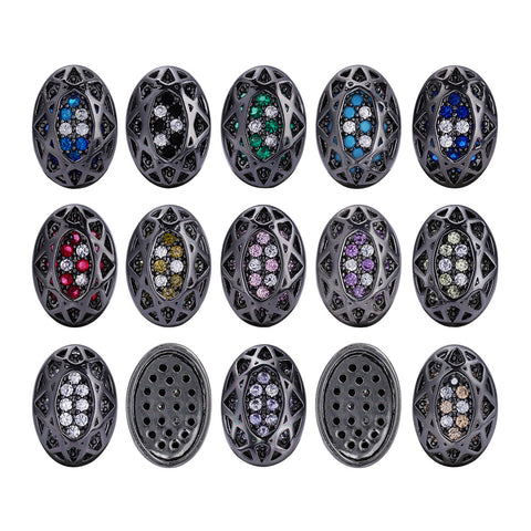 Oval Shape Hematite Plated High-Quality Sew-on Alloy Charms Inlaid Cubic Zirconia