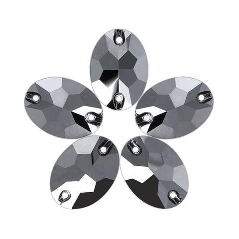 Jet Metallic Silver Oval Shape High Quality Glass Sew-on Rhinestones WholesaleRhinestone Main image