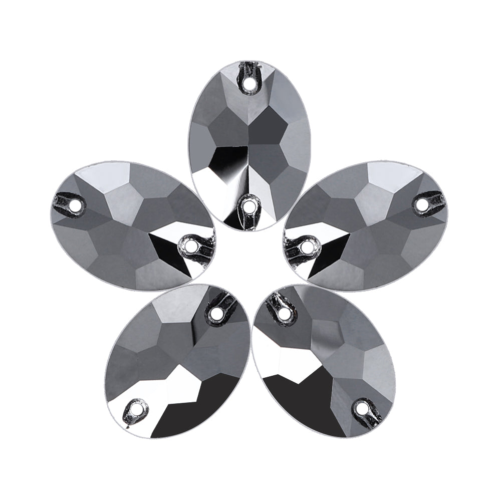 Jet Metallic Silver Oval Shape High Quality Glass Sew-on Rhinestones