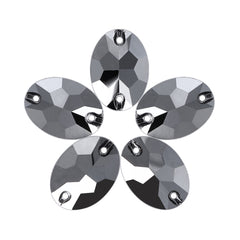 Jet Metallic Silver Oval Shape High Quality Glass Sew-on Rhinestones
