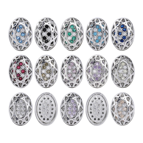 Oval Shape Imitation Rhodium Plated High-Quality Sew-on Alloy Charms Inlaid Cubic Zirconia