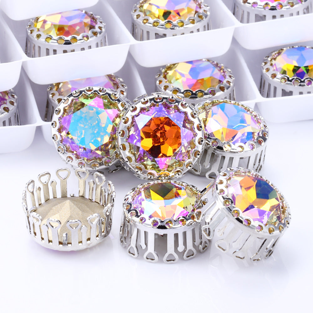 Paradise Shine Gemstone Flower Round Shape High-Quality Glass Sew-on Nest Hollow Claw Rhinestones WholesaleRhinestone