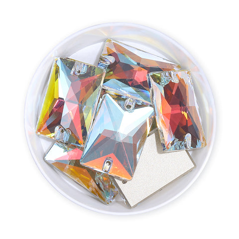 Light Crystal AB Rectangle Shape High Quality Glass Sew-on Rhinestones