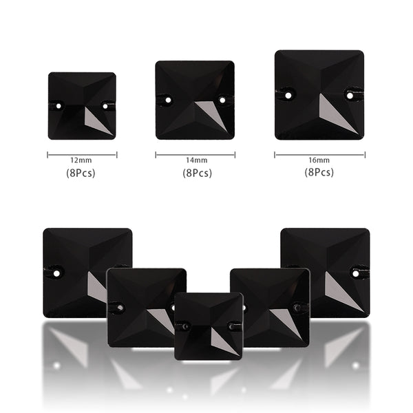 Mixed Sizes Jet Square Shape High Quality Glass Sew-on Rhinestones