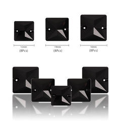 Mixed Sizes Jet Square Shape High Quality Glass Sew-on Rhinestones