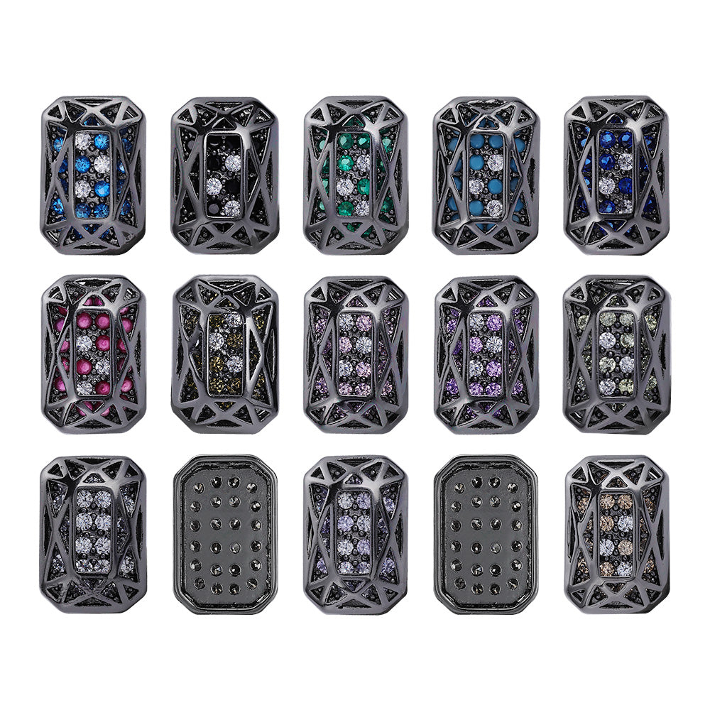 Octagon Shape Hematite Plated High-Quality Sew-on Alloy Charms Inlaid Cubic Zirconia