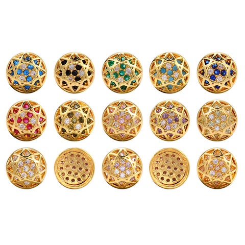 Round Shape Golden Plated High-Quality Sew-on Alloy Charms Inlaid Cubic Zirconia
