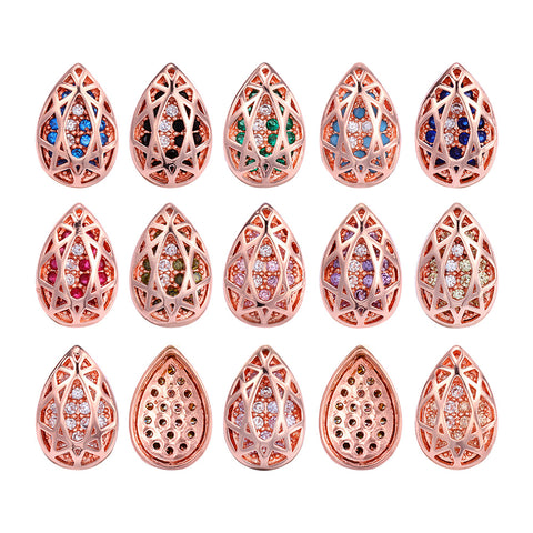 Drop Shape Rose Gold Plated High-Quality Sew-on Alloy Charms Inlaid Cubic Zirconia
