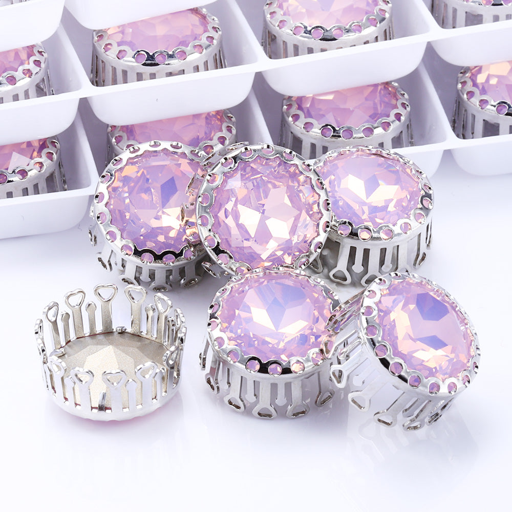 Rose Water Opal Gemstone Flower Round Shape High-Quality Glass Sew-on Nest Hollow Claw Rhinestones WholesaleRhinestone