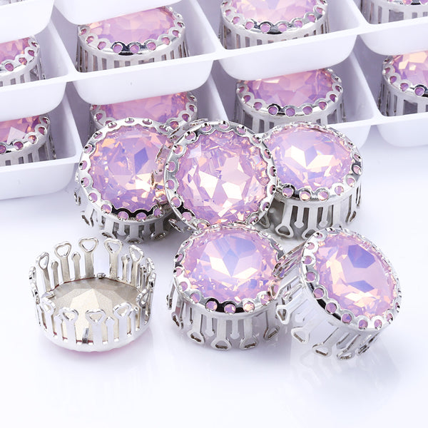 Rose Water Opal Gemstone Flower Round Shape High-Quality Glass Sew-on Nest Hollow Claw Rhinestones WholesaleRhinestone