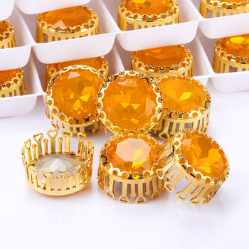 Topaz Opal Gemstone Flower Round Shape High-Quality Glass Sew-on Nest Hollow Claw Rhinestones WholesaleRhinestone