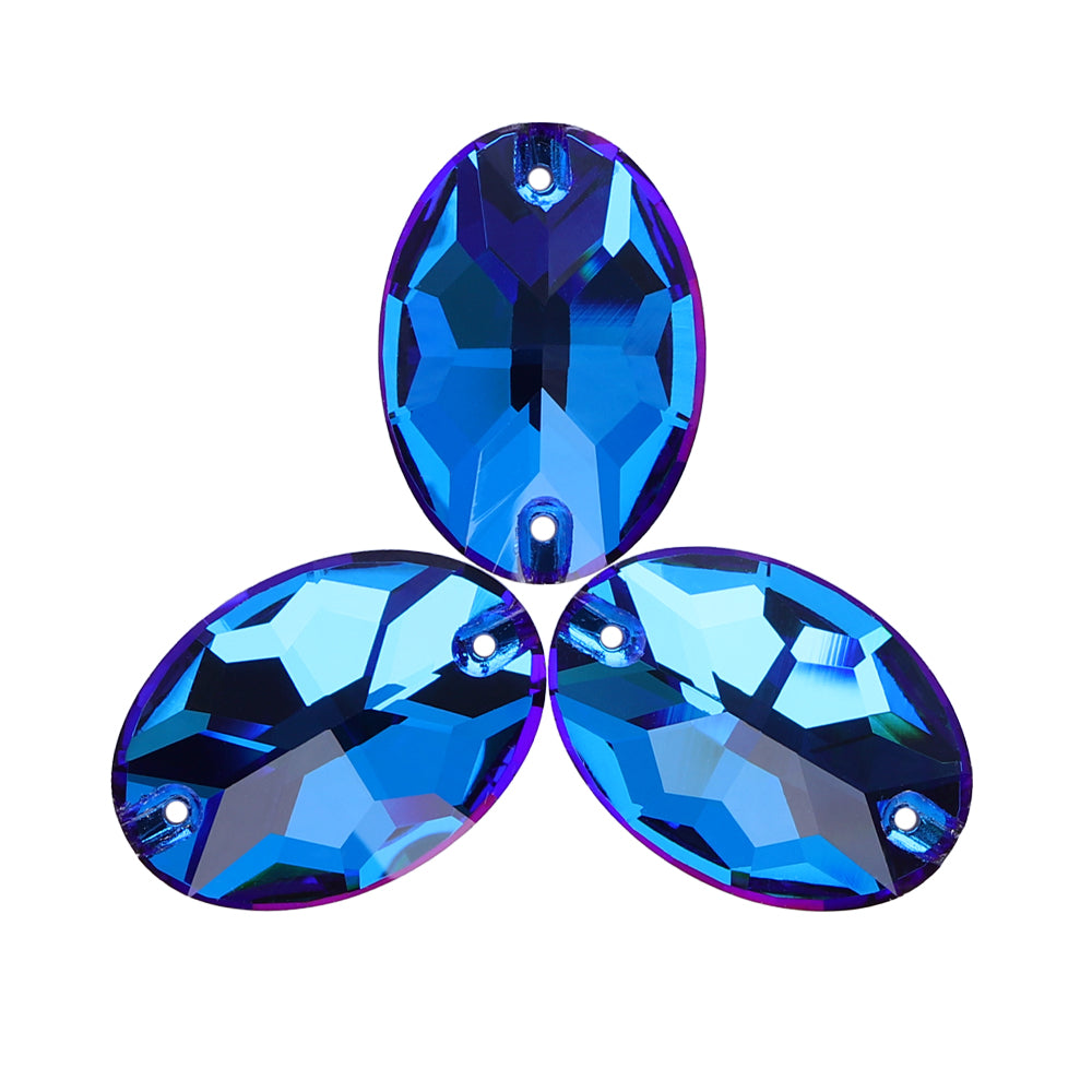 Bermuda Blue Oval Shape High Quality Glass Sew-on Rhinestones WholesaleRhinestone